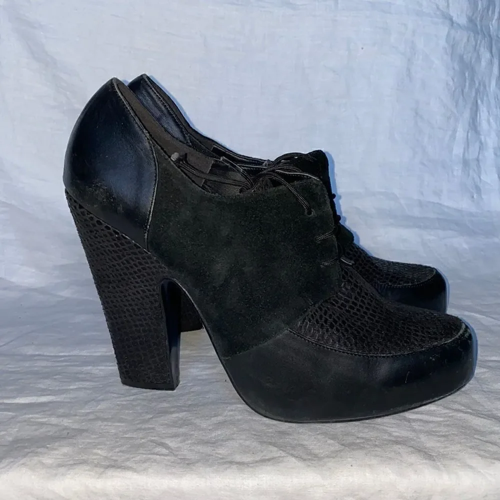 WESTIES Powell Black Leather and Suede Snakeskin Vamp Oxford Pump-10